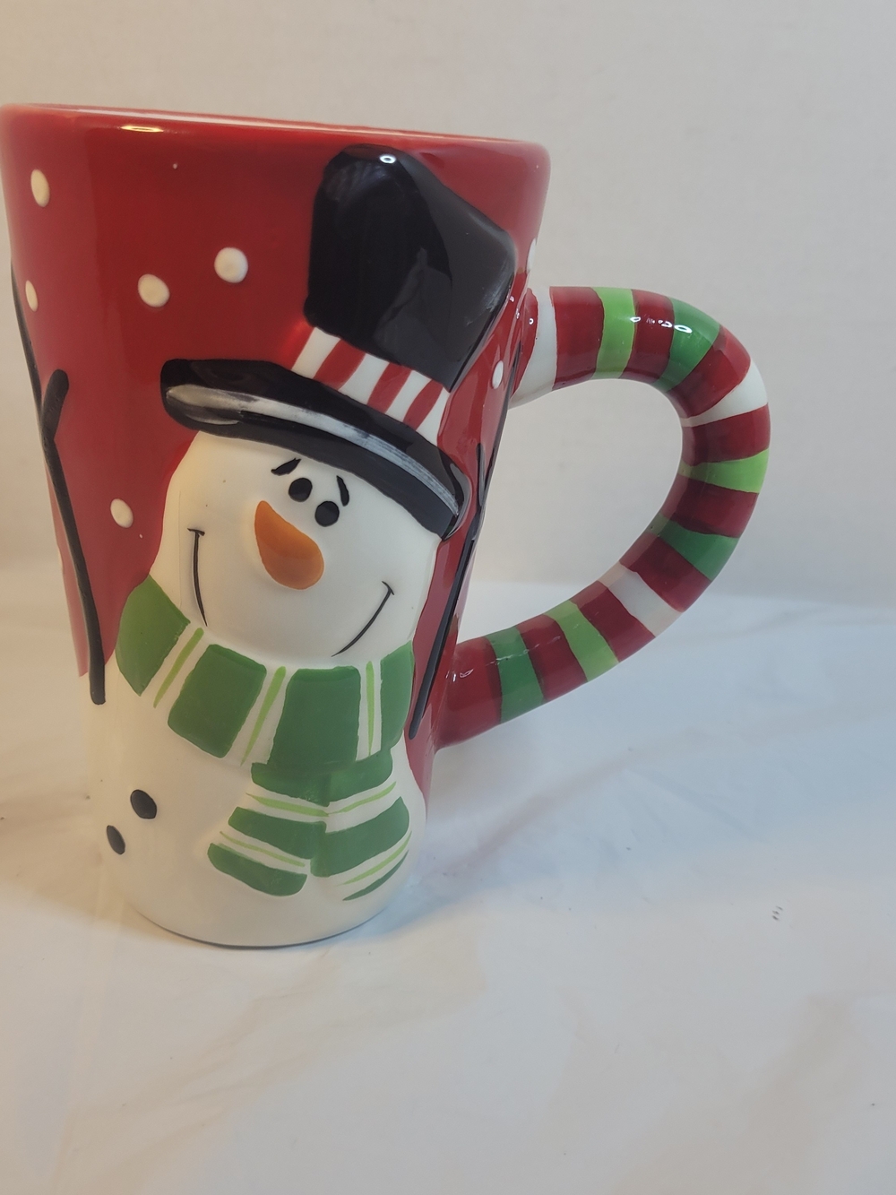 Home Accents Christmas Snowman Coffee Mug Red Candy Cane Handle (A4)